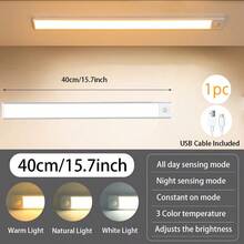 1 pieza Luz de gabinete con sensor de movimiento LED, 3 temperaturas de color (luz blanca, luz natural, luz blanca cálida) con brillo ajustable, luz de carga inalámbrica USB