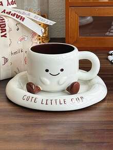 Cute Footprint Ceramic Mug & Saucer Set, Creative Style, Ceramic Material, Coffee Cup, Breakfast Milk Cup, Ceramic Water Cup