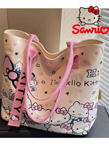 Sanrio 新款Hello Kitty帆布手提包，女士大容量单肩包，学生手提包，旅行休闲便捷携带 - 彩色 - 查看 5