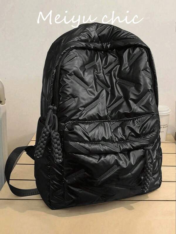 Mochila clássica de estudante, nova moda, estilo universitário clássico, cor sólida e design com padrão de diamante, mochila com vários bolsos de grande capacidade, também adequada para viagens e férias, perfeita para uso no campus durante o horário escolar. Viagens curtas