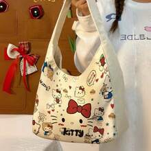 Sanrio Kawaii Hello Kitty Cartoon Canvas Tote Bag - Reusable Shoulder Bag With Kuromi And My Melody Patterns, High-Quality Design, Extra Large Capacity For Textbooks And Laptops - Multicolor - View 10