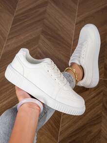 Klassische Schnürsneaker mit Rundkappe, Unisex Paar Schuhe, Studentenschuhe für Skateboard, Herbst/Winter Mode - Weiss - Übersicht 3