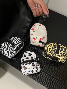 Mini Pouch Small Canvas Coin Purse Wallet, Travel Tactical Bag For AirPods, Earphones, Galaxy Buds, Coins, Keys, Paper Money, Zebra, Leopard, Cow, Cherry, Daisy Print - Multicolor - View 4
