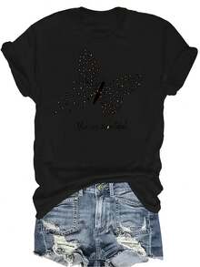 Camiseta con estampado de mariposa, unisex, de verano, casual, transpirable, de cuello redondo, de manga corta, ropa de calle, versátil, adecuada para adolescentes y adultos - Negro - Ver 1