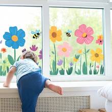 Colorful Flower & Bee Window Stickers, Decorative Window Decals For Kids Room, Classroom, Dormitory