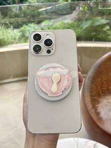1pc Pink Heart & Cherry 360° Rotating Strawberry Tea Cup Magnetic Phone Holder, Cute Gift For Couples, Friends, Classmates Compatible With IPhone, Android Phone, Gift For Birthday, Family, Friends Push-Pull Phone Grip Phone Accessories - Multicolor - View 7