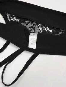 Custom Women Sexy Underwear, Rhinestone Letter Decor New Sexy Ladies Lingerie, Open Crotch Lace Sheer See-Through G-String Panties