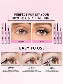 3PCS/1PC Strong Hold 2-In-1 Lash Bond And Seal 5ml+5ml Long Lasting Cluster Eyelash Glue For All Day DIY Lash Extensions - Black - View 7