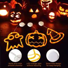Luces LED de ventana de diseño múltiple para Halloween - Juego de decoración con ventosas y batería, con calabazas naranjas, arañas, ojos de fantasma y sombreros de bruja para crear una atmósfera espeluznante en interiores/exteriores. Decoración para Halloween, Navidad, Acción de Gracias, bodas, hogar, otoño, cumpleaños, fiestas, jardín, festivales y adornos de Halloween.