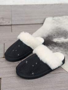 Herbst/Winter Mode einfache vielseitige Lässig Slip-On Plüsch Hausschuhe, weiche warme Fütterung leise dicke Sohle Innen Mittelabsatz geschlossene Zehe Hausschuhe für Teenager Mädchen