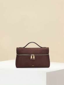 夏季海滩旅行 Y2K 通勤单肩斜挎午餐盒包，优雅丝滑皮革单肩包，全新轻便多用途户外女士手提包，优雅适合工作、旅行、商务斜挎包，大容量化妆品收纳 - 咖啡 - 查看 3