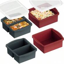 Silicone Freezer Trays With Lids, Set Of 4 - With 1cup And 2 Cup Silicone Freezer Molds Freezing Soups, Sauces And Individual Microwave - Gói 4 màu xám và đỏ - Xem 2