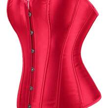 Strapless Vintage Silk Bodysuit Front Lace Tight Non-Stretch Polyester Women Apparel For Adult Carnival Costume Occasions - 釀酒紅 - 查看 3