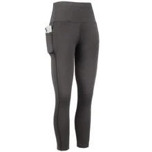 With Pockets - Stretch Four Seasons Sports Compression Leggings - Women's High Waist Yoga Pants, Solid Color Polyester Knitted Fabric, Sports Style, High Stretch Adult Running Leggings - 黑色 - 查看 11