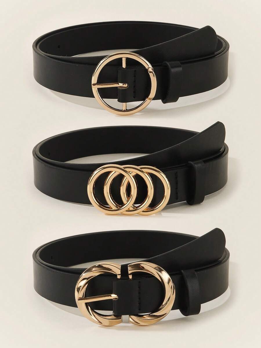 3pcs Asymmetrical Metal Buckle Women's Belts, Fashionable & Elegant Versatile Belts For Daily Wear With T-Shirts, Dresses, Jeans, Suits