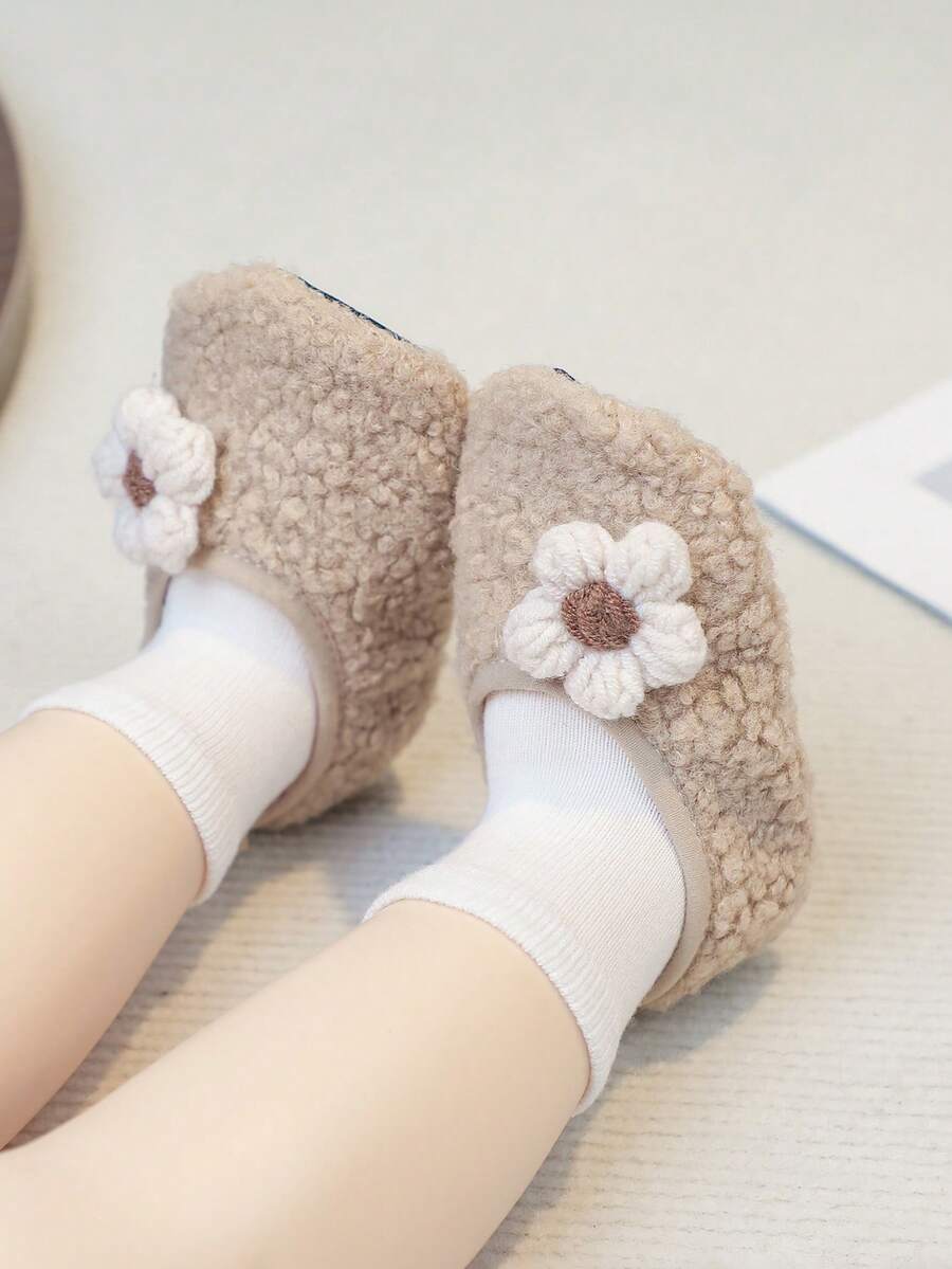 1 Pair Toddler Flower Design Thermal Lined Soft Sole Non-Slip Indoor Slippers, Comfortable, Easy To Wear & Clean, Suitable For Boys & Girls, Warm Holiday Gift For Babies Just Learning To Walk