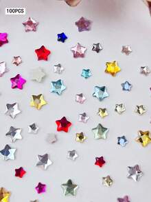 50pcs/100pcs Colorful Star 3D Nail Art Decorations, Random Mixed Colors And Sizes, Including Flat Asymmetric Five-Pointed Stars, Rose Red, Sea Blue, Light Pink 3D Nail Rhinestones, Nail Gems, Nail Art Tools, Women/Girls Nail Art Accessories, Nail Stickers Nail Charms - Multicolor - View 12
