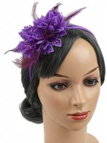 1 pieza Diadema con flor de plumas de estilo transfronterizo, accesorio para el cabello con plumas para fiestas, reuniones y actuaciones, accesorio para el cabello de novia retro, disfraz de Halloween