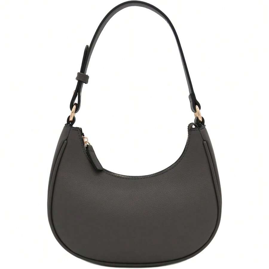 FashionPuzzle Small Crescent Shoulder Bag Underarm Purse - Dark Grey/Dark Grey - View 1