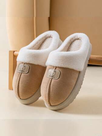 Herrtofflor med mjuk halkfri sula, plyschfoder, varma vinterskor för par