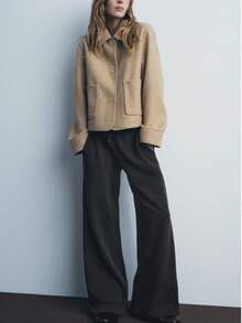 Chaqueta corta de lana suave de estilo europeo y americano para mujer, de moda y con bolsillo, para uso diario en otoño/invierno