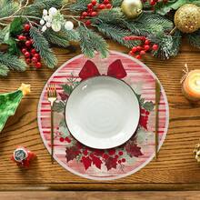 1 buc/4 buc/6 buc/60 buc Covorașe rotunde cu flori roșii de Crăciun, Covorașe din in de Crăciun, Covorașe rezistente la murdărie, Potrivite pentru casă, sufragerie și restaurant, Decor de masă, Articole pentru casă - Multicolor - Vizualizare 6