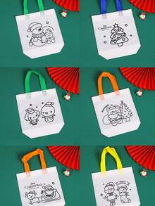 12 pièces - Sacs-cadeaux de Noël, Sacs en tissu non tissé DIY pour fêtes, Lot de grands cadeaux de vacances à mélanger et emballer, Sacs réutilisables à main pour l'art, l'artisanat et les activités en classe