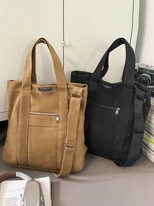 复古时尚男士托特包，大容量日式单肩包，适合工作、上学、度假、通勤，可斜挎或双肩背，返校必备帆布托特包 - 彩色 - 查看 2