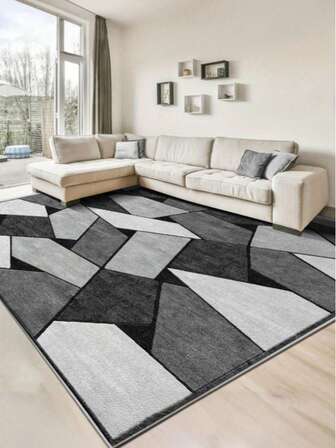 1pc High Density Wool Blend Luxury Classic Geometric Pattern Patchwork Carpet, European Modern Minimalist Style Plush Soft Non-Slip Area Rug, Suitable For Living Room, Bedroom, Bathroom, Balcony, Kitchen, Outdoor, All Season, Anti-Shedding Home Decor Mat