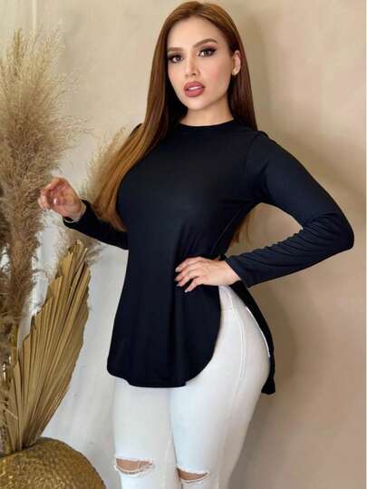 Blusa Manga Larga Dama Casual Unitalla Tela licra Rib Ajustada