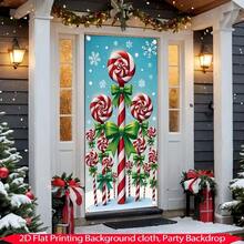 1 pieza Bandera de puerta navideña plana en 2D, 1 pieza Bandera de puerta navideña festiva, Suministros para fiestas, Diseñada con elementos navideños como caramelos y Papá Noel, Adecuada para puertas de entrada, puertas interiores, muebles, decoraciones navideñas de carnaval de invierno