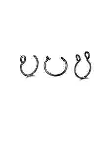3Pcs Stainless Steel Fake Nose Ring For Women Gold/Silver/Black Septal Ring C Clip Ring For Unisex, Fake Piercing Body Jewelry Non Piercing
