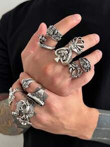 4-Piece Set Asymmetrical Diamond Decor Vintage Geometric Design Fashion Rings