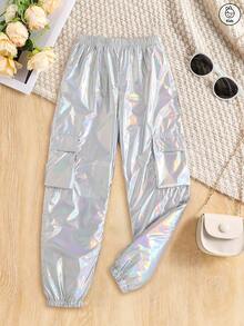 Fashionable Girls' Cargo Pants, Multifunctional And Personalized, Especially The Bright Purple Version With Flap Pockets, Suitable For Street, Music Festivals And Fashion Shows - Silver - View 4
