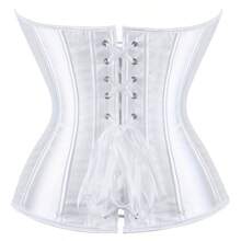 Strapless Vintage Silk Bodysuit Front Lace Tight Non-Stretch Polyester Women Apparel For Adult Carnival Costume Occasions - 粉色 - 查看 2