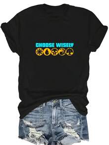 Camiseta unisex de manga corta con símbolos de maná de juego "Elige sabiamente", de estilo casual y transpirable, con cuello redondo, adecuada para adolescentes y adultos - Negro - Ver 1