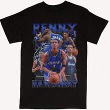 Plus-Sized And Loose Men's Clothing. L-5XL Pure Cotton T-Shirt. Black Short Sleeve T-Shirt With Penny Hardaway Basketball Pattern - màu đen - Xem 1