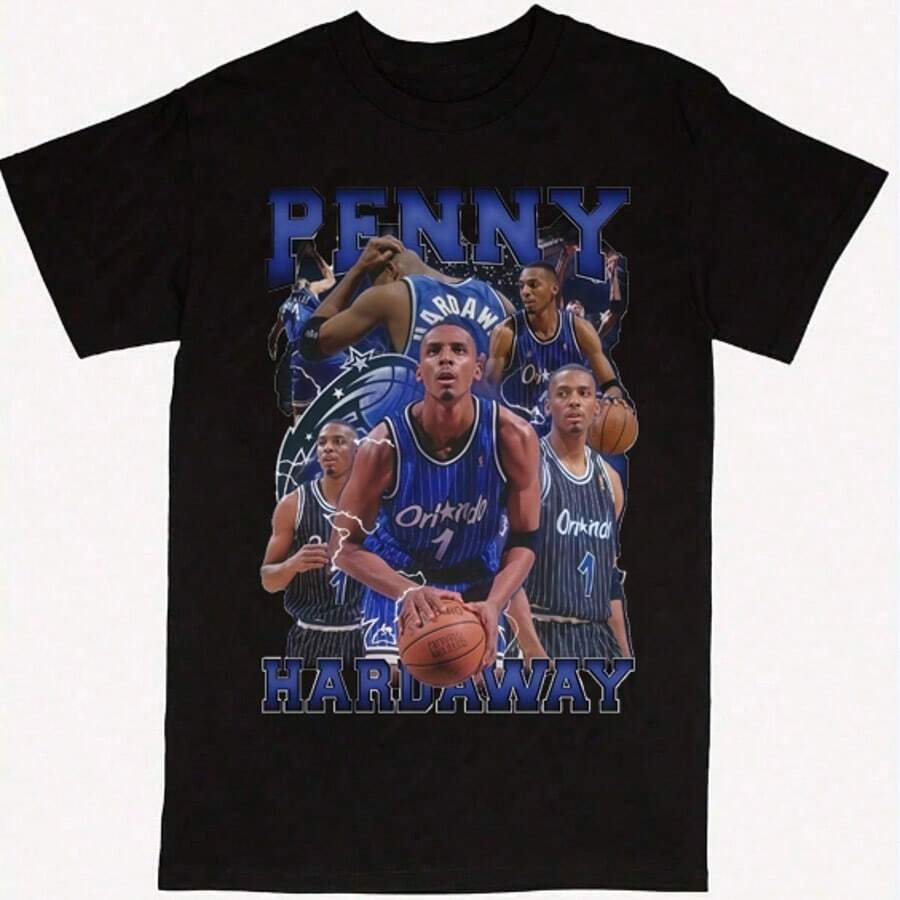 Plus-Sized And Loose Men's Clothing. L-5XL Pure Cotton T-Shirt. Black Short Sleeve T-Shirt With Penny Hardaway Basketball Pattern - màu đen - Xem 1