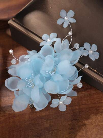 1 Stück handgemachter Chiffon Weiß Blumen Spitze Haarclip, Braut Kopfschmuck Accessoire, Hochzeit Haarzubehör