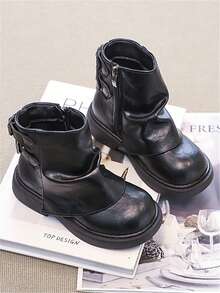 Children's Boots, 2025 Autumn New Outdoor Ankle Boots Mid-Calf Boots, Girls Metal Buckle Work Boots, Anti-Slip - Black - View 4
