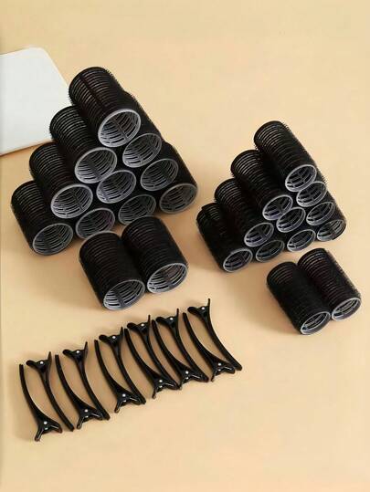 Set de 24 piezas de tubos rizadores con de color rosa + moños + clips de cabello invisibles, rizadores de flequillo esponjosos - Adecuado para mujeres y niñas, peinado diario en el hogar, escenas de enseñanza de peinado, fácil de usar, múltiples tamaños para flequillos, rizos grandes y pequeños y otros estilos, herramienta de peinado esencial para principiantes y expertos, kit de peinado, herramienta para el cabello para salón de belleza, productos de viaje esenciales, productos para el cabello, cuidado del cabello, set de accesorios para el cabello