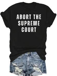 Camiseta "Abort The Court" Unisex, de verano, casual, transpirable, con personalidad, cuello redondo, manga corta, ropa de calle, versátil, adecuada para adolescentes y adultos - Negro - Ver 1