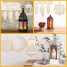 3pcs Holiday Decorative Lanterns, Star & Moon Hanging Ornaments, Wooden Hanging Decor, Beige Fantasy Theme Christmas Hanging Decor, Suitable For Garden And Yard Decoration, Christmas Gift, Christmas Decoration, Festive Outfit, Christmas Present, Happy New Year