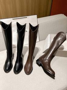 2025 hochwertige, stark nachgefragte Herbst-Neuheit mit hohem Absatz, vielseitige Mode-Kniestiefel, Damen-Schuhe mit niedrigem Absatz und spitzer Zehenpartie, elegante minimalistische Overknee-Stiefel