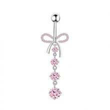 5pcsPink Bowknot Heart Shaped Zirconia Navel Nail Body Piercing Jewelry Set