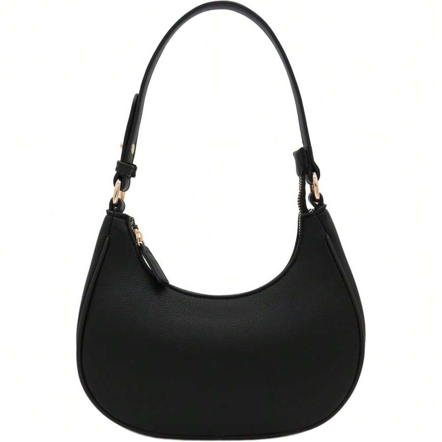 FashionPuzzle Small Crescent Shoulder Bag Underarm Purse - 黑/黑 - 查看 1