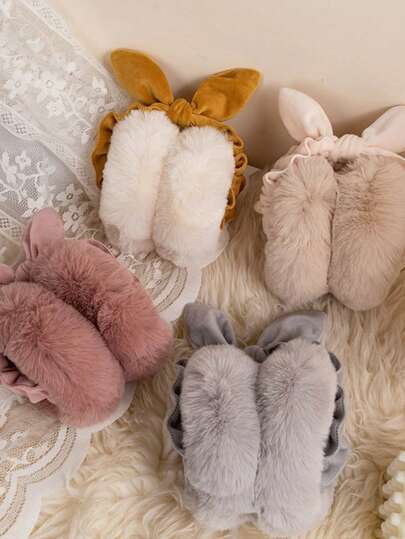 New Arrival, Cute Bow Ear Muffs For Women, Fluffy & Warm Ear Cover For Winter, Suitable For Students, Cycling, Foldable Ear Warmer, Great Gift For Friends & Classmates