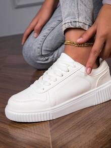 Klassische Schnürsneaker mit Rundkappe, Unisex Paar Schuhe, Studentenschuhe für Skateboard, Herbst/Winter Mode - Weiss - Übersicht 9