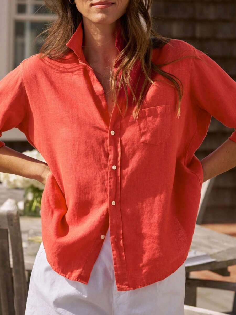 LuminousWealth Women's Lightweight Polyester Solid Color Blouse, Suitable For Casual Outings In Spring, Summer And Autumn