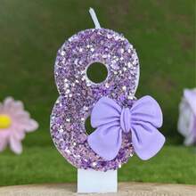 1 件闪亮紫色闪光蜡烛，配有奢华蝴蝶结装饰，生日派对婚礼装饰 - 淺紫領結 - 查看 11